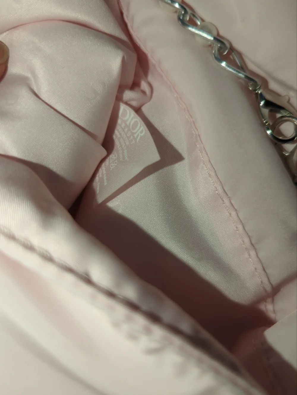 Dior Light Pink Puffy Pouch On Pearl Silver Chain Crossbody Bag CD Logo New Rare